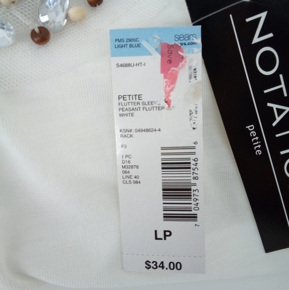 NWT Notations Petite White Stones Flutter Sleeve Early 2000's Style PL Top - Picture 6 of 8